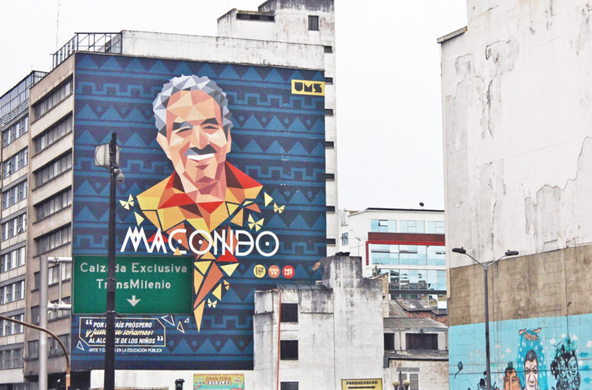Wall mural of Colombian author, Gabriel Garcia Marquez - street art in Bogota