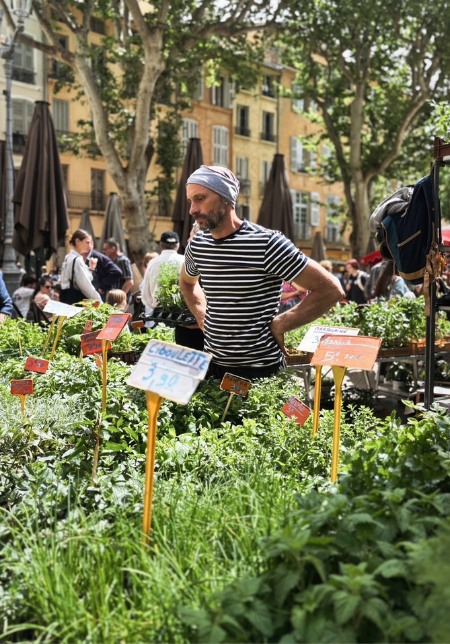 French man at flower market