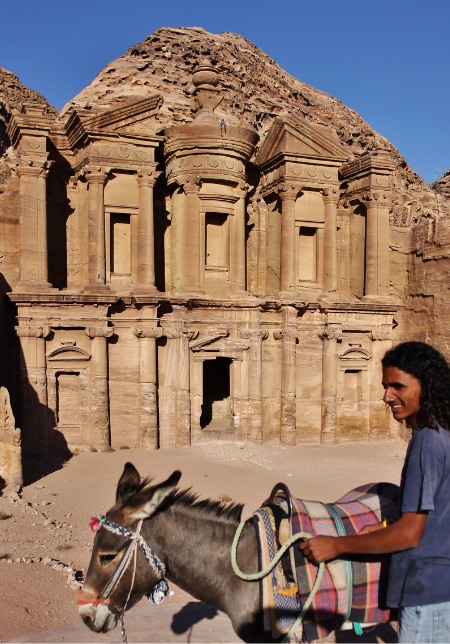 Bedouin with donkey in front of Monastery 