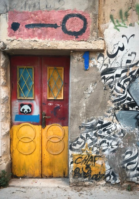 Colourful door and street art