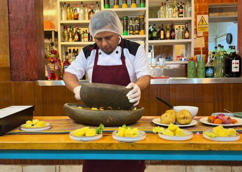 Chef preparing Papa a la huancaina
