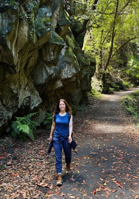 Girl hiking in forest