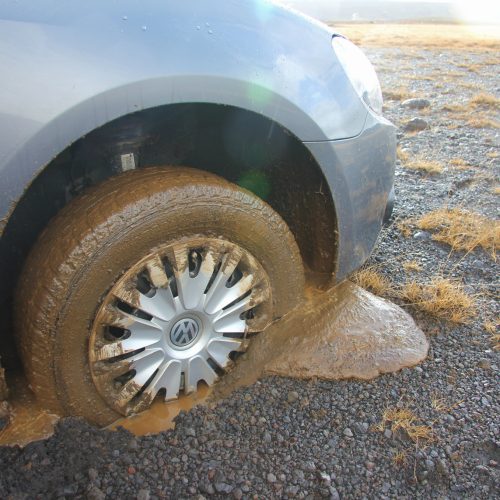 Hire car stuck in mud, Iceland