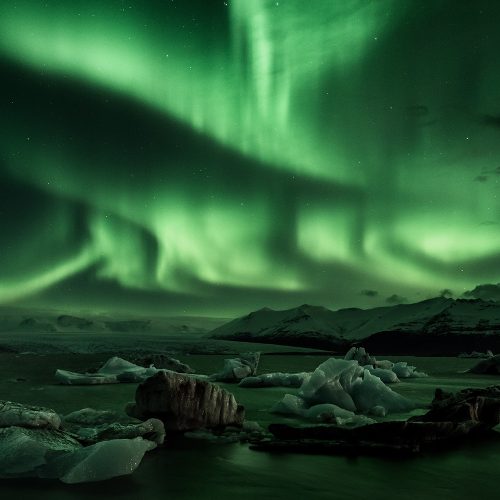 Northern Lights above Jokulsarlon Glacier Lagoon in Iceland - Interview with Ed Norton Lonely Planet Travel Photographer