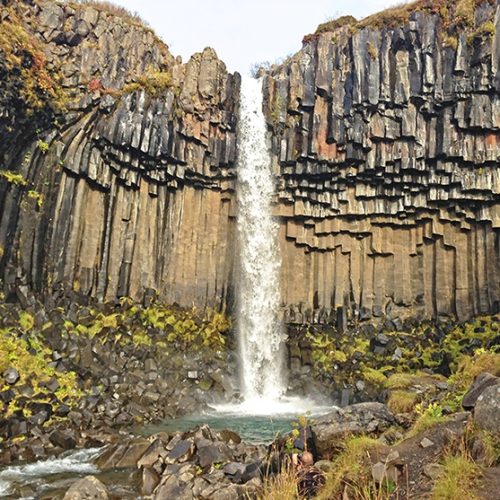 Hiking to Svartifoss Waterfall in Svartifoss Nature Reserve in iceland