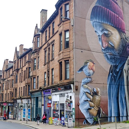 St Mungo street art in Glasgow by Smug